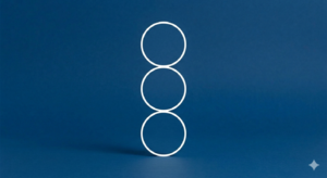 Schéma des trois états du moi en Analyse Transactionnelle, trois cercles blancs superposés sur fond bleu de Prusse, illustration minimaliste Parent Adulte Enfant.